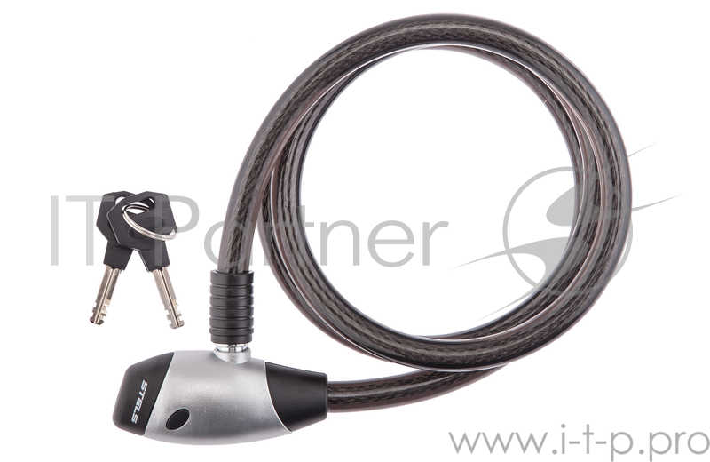 Трос-замок 84812 с ключом, 15х1500 мм, чёрный Трос-замок 84812, серебристый замок с ключом, стальной трос, 15х1500 мм, чёрный