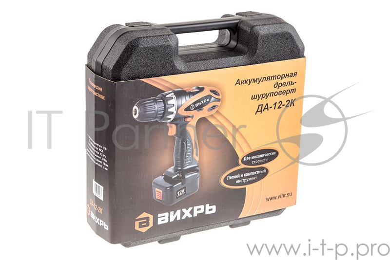 Дрель, Шуруповерт ВИХРЬ ДА-12-2к Дрель-шуруповерт аккумуляторная 72/14/2 { 12 В, NiCd, 1,3 Ач, 24Нм, 2 скорости, дерево/металл 18мм/8мм, Кейс,2 акк }