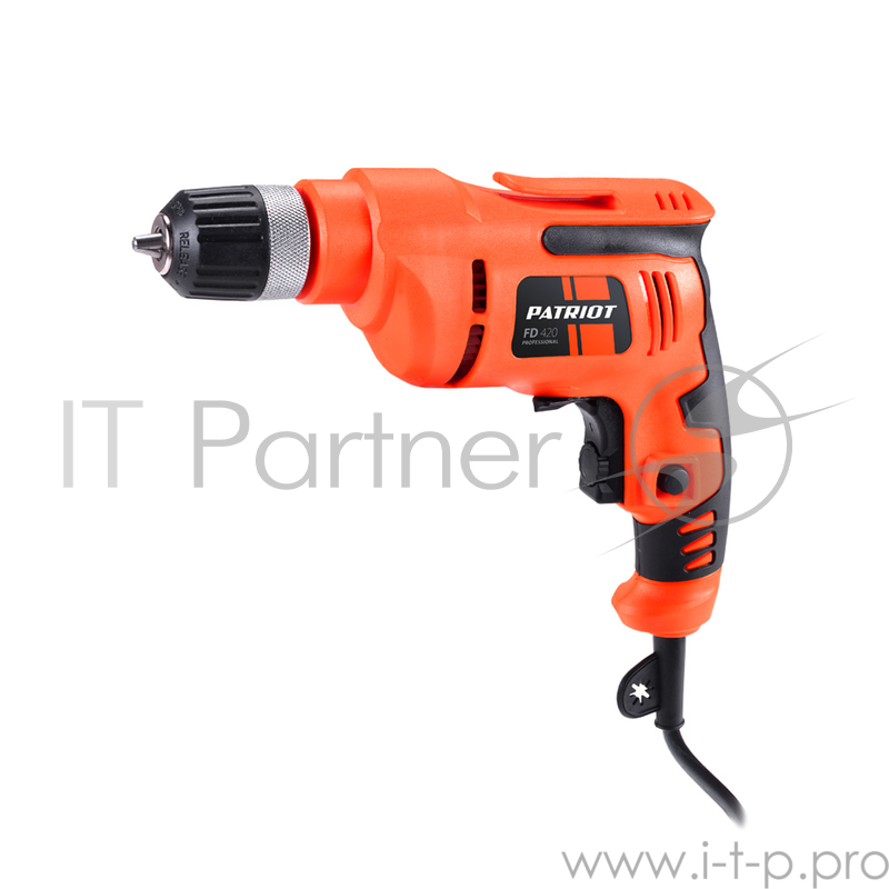 Дрель, Шуруповерт PATRIOT FD420 Дрель электрическая 120301415 {Эл. дрель PATRIOT FD500, без удара, мощность 450 Вт, макс.диаметр сверла 10мм, быстрозажим. патрон, крепление}