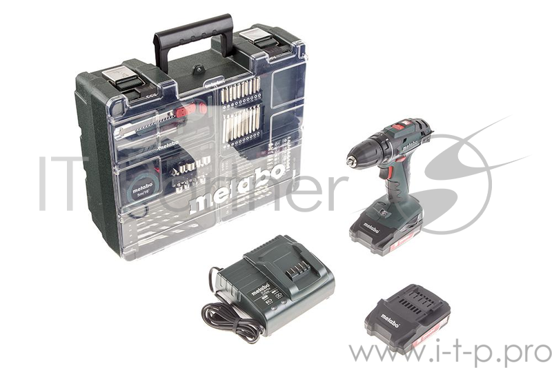 Дрель, Шуруповерт Metabo BS 18 Безударная дрель-шуруповерт 602207880 { 18 В, 2х2.0Ач LiIon с набором оснастки }