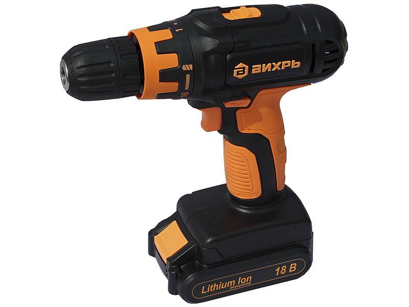 Дрель, Шуруповерт ВИХРЬ ДА-18Л-2к Дрель-шуруповерт аккумуляторная 72/14/9 { 14.4 В, LI-ION, 1,3 Ач, 28Нм, дерево/металл 28мм/12мм, кейс, 2 акк }