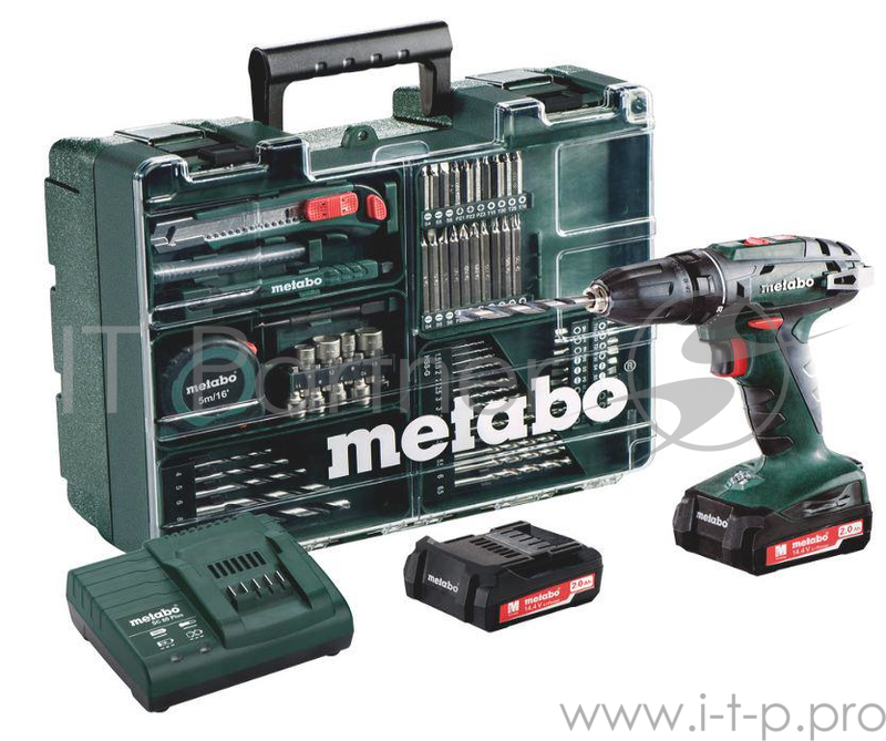 Дрель, Шуруповерт Metabo BS 14.4 Безударная дрель-шуруповерт 602206880 { 14,4В, 2х2.0Ач LiIon, с набором оснастки 74 предмета, вес 1.8 кг }