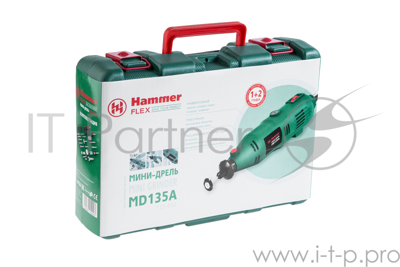 Дрель, Шуруповерт Hammer Flex MD135A 113-002 Дрель (мини) 44728 {135Вт гибкий вал 2.4-3.2мм 10000-32000об/мин кейс + насадки 41шт.}