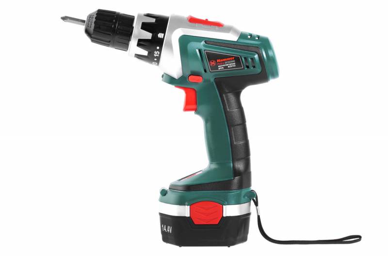 Дрель, Шуруповерт Hammer Flex ACD142 Аккумуляторная дрель 34839 {14.0В 2x1.2Ач 10мм 0-400/0-1200об/мин 18Нм в кейсе}