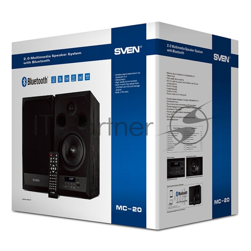 Колонки SVEN АС MC-20, чёрный (90 Вт, FM-тюнер, USB/microSD, дисплей, ПДУ, Bluetooth, Optical)