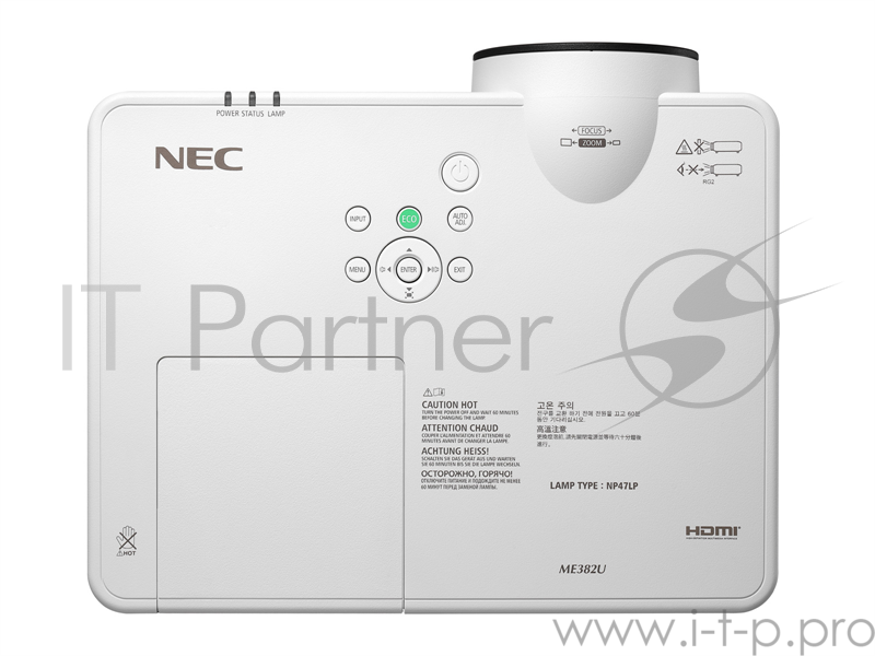 Проектор NEC ME382U (ME382UG), 3LCD, 3800 ANSI Lm, WUXGA, 16000:1, 1.22:1, VGAin, 2 x HDMI, video RCA, audio RCA Stereo IN x2, 3.5mm audio IN x2, USB b, USB A 2.0 (Power), VGAout, 3.5mm audioOut, RJ45, RS232, 16W, 29/37 дБ, 3,5 кг,