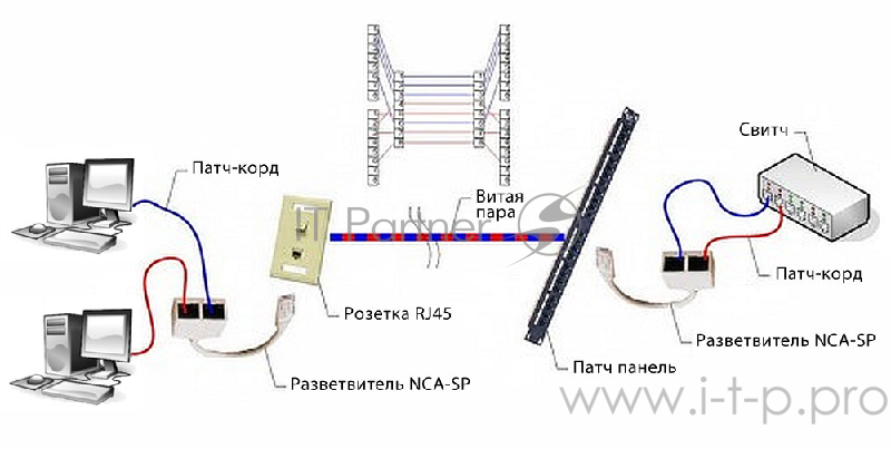 Разветвитель Cablexpert NCA-SP-01A Разветвитель NCA-SP-01A UTP 1 порт RJ45 (T568A/T568B) - 2 порта RJ45 10/100 BASE-T