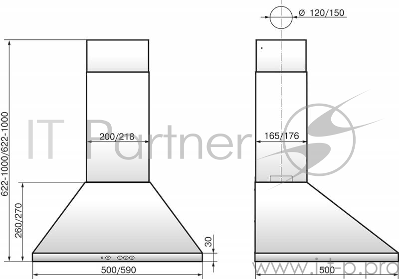 Вытяжка каминная Elikor Вента 60Н-650-К3Д нержавеющая сталь управление: кнопочное (1 мотор)