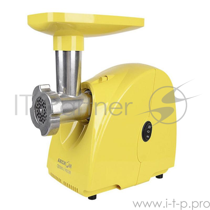 Мясорубка Аксион М 31.01 желтый корпус, 1500 Вт, произ. 100 кг/час, ф-ция реверс, отсек для хранения принадлежностей