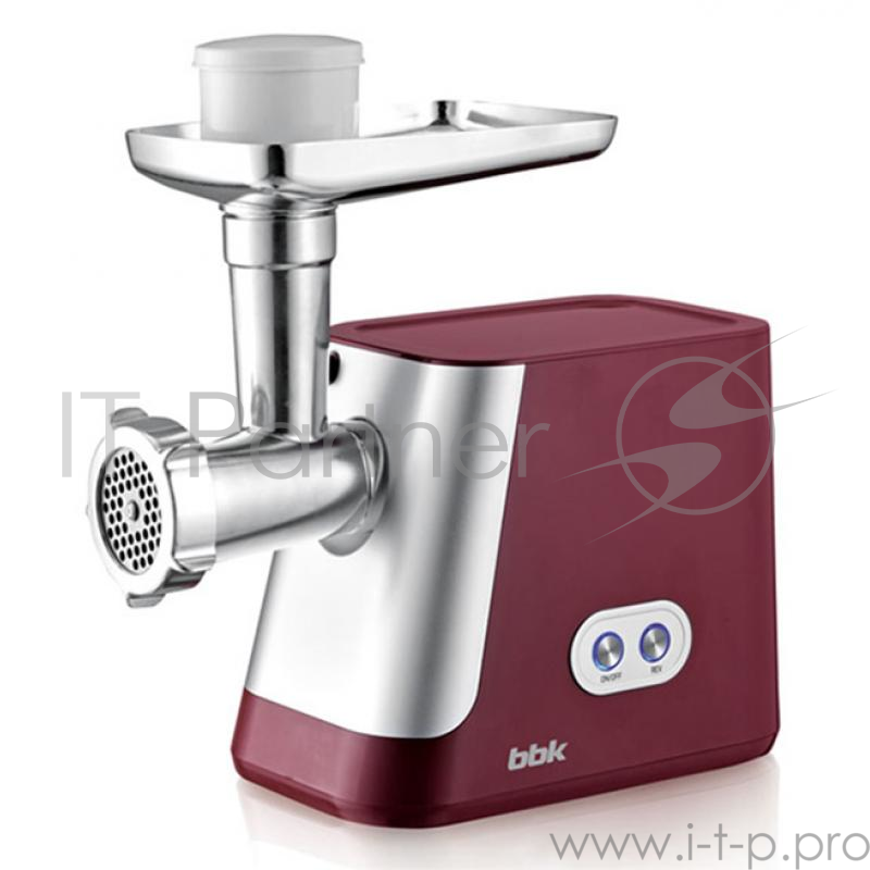 Мясорубка BBK MG2008 вишневый/металликМощность 2200 Вт. Прочный метал. шнек. Функция РЕВЕРС. 2 решетки для измельчения и рубки. Решетки и нож из высококач. нерж. стали. Удобный толкатель. Насадка для приготовления домашней колбасы. Насадки «КУББЕ».
