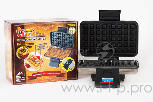 Вафельница Сластена - бельгийская вафля ЭВ-1, 1000 Вт., тефлоновое покрытие., цвет. упак. г. Челябинск