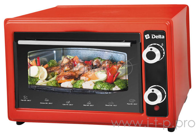 Эл.духовка DELTA D-022 красная (рестайлинг) 37л (красный, 1300 Вт,37 л, управление механическое)