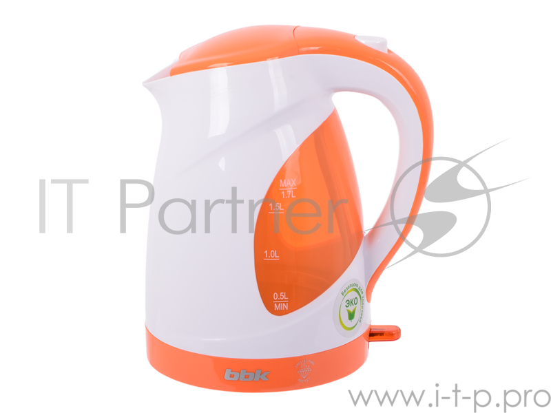 Чайник электрический BBK EK1700P 2200Вт, 1,7литра, пластик, дисковый нагр. элемент, LED подсветка,белый/оранжевый