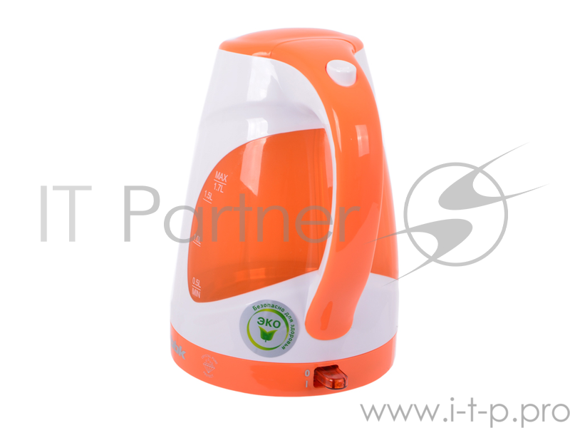 Чайник электрический BBK EK1700P 2200Вт, 1,7литра, пластик, дисковый нагр. элемент, LED подсветка,белый/оранжевый