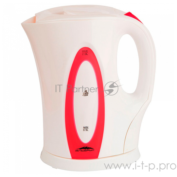 Чайник ЭЛЬБРУС-4 белый с синим(Мощность 2200 Вт. Объем 2,0 л, открытый нагрев. элемент, шкала уровня воды, световой индикатор, автомат. отключ. при закип. и недостат. кол-ве воды, съемный фильтр. Корпус из термостойкого пластика.)