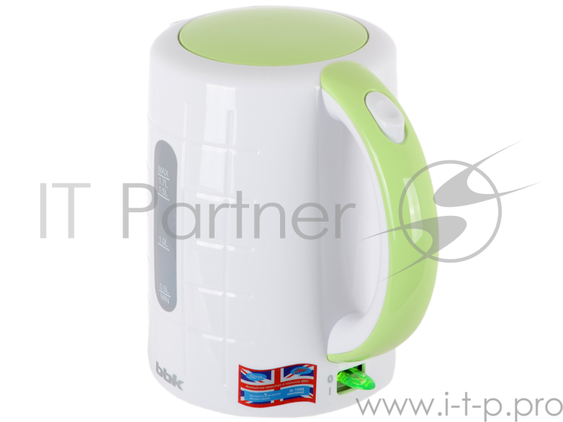 Чайник электрический BBK EK1703P 2200Вт, 1,7литра, пластик, дисковый нагр. элемент, Английский контроллер,белый/зеленый