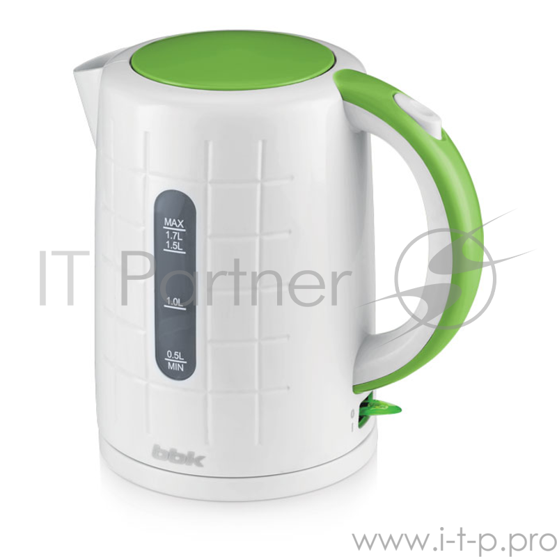 Чайник электрический BBK EK1703P 2200Вт, 1,7литра, пластик, дисковый нагр. элемент, Английский контроллер,белый/зеленый
