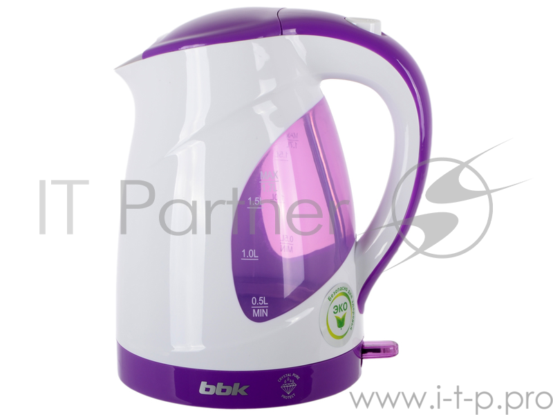 Чайник электрический BBK EK1700P 2200Вт, 1,7литра, пластик, дисковый нагр. элемент, LED подсветка, белый/фиолетовый