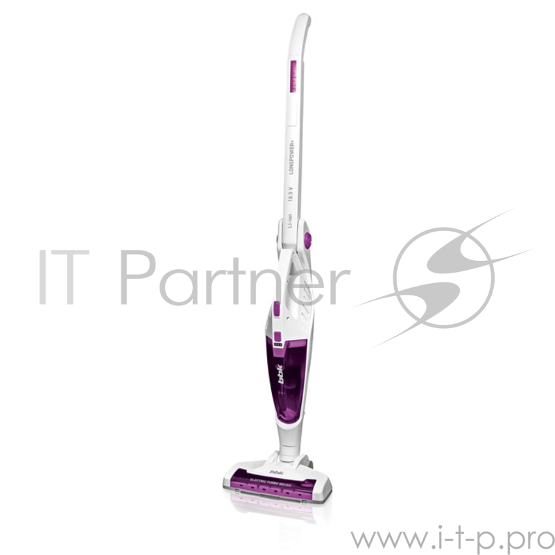 Пылесос BBK BV2526 вертикальный 2 в 1 белый/сиреневый Вертикальный,2 в 1, мощн всасывания 110Вт,обьем пылесборника 0,8 л ,доп насадки, LI-ION, время полной зарядки аккумулятора 4 ч, время непрерывной работы 25 мин, напряжение батареи 18.5, емкость ба