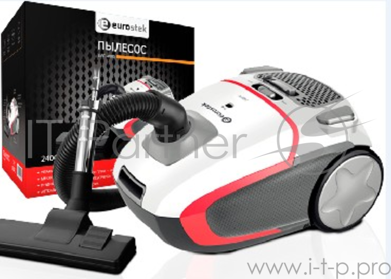 Пылесос EUROSTEK EVC-4005 без мешка Eurostek EVC-4005, Многоуровневая система фильтрации: HEPA-фильтр+ губка, Максимальная мощность 2400 Вт., мощность всасывания 420 Вт., телескопическая металлическая трубка и щетка для пола, объем пылесборника 4 лит