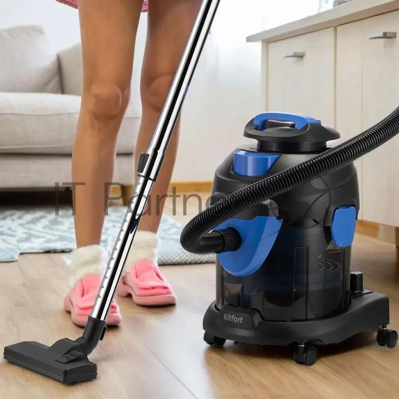 Пылесос KITFORT КТ-521-2 серо-синий (ШxГxВ) 22x30x66.5 cм.Тип вертикальный, уборка сухая, аккумуляторный. Количество аккумуляторов 1, время работы от аккумулятора до 20 мин, время зарядки 300 мин. Потребляемая мощность 170 Вт. Пылесборник без мешка (