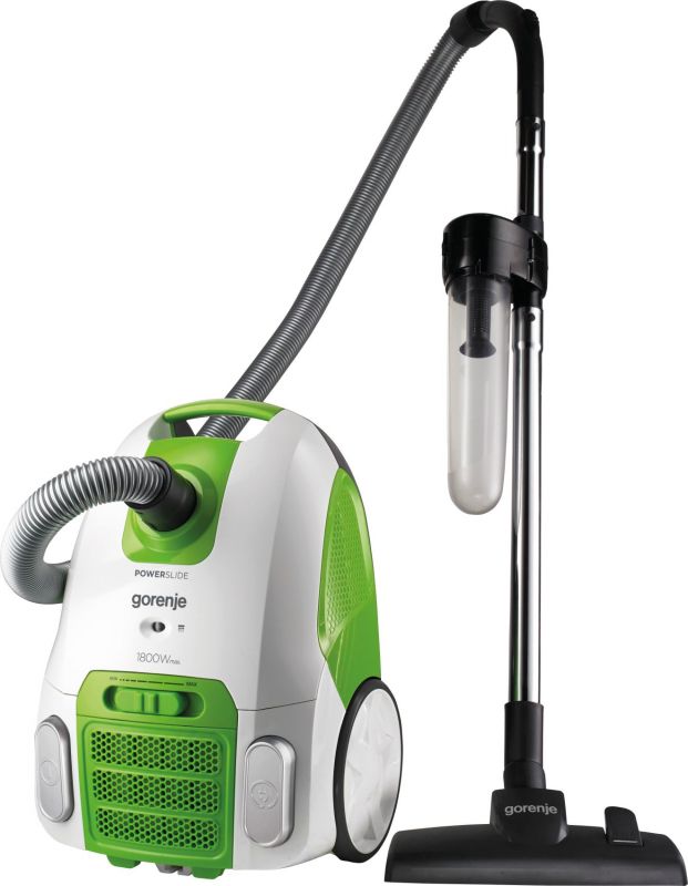 Пылесос Gorenje VC1825PSWG Максимальная потребляемая мощность: 1800Вт Мощность всасывания: 360 Вт, Объем мешка для пыли: 3 л, Цвет: Белый, Слайдерный переключатель мощности, Тип трубки: Составная трубка, Материал трубки: Металлическая трубка, Длина п