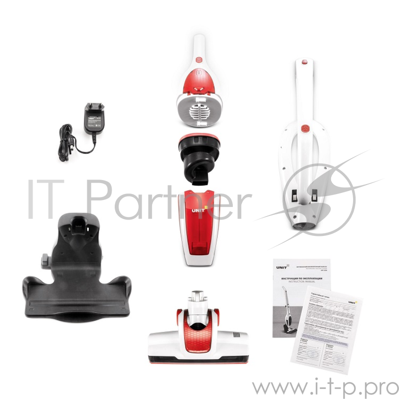 Пылесос UNIT UVC-5230, вертикальный, 150Вт, аккумулятор Li-ion, 21.6V, 2200mAh, турбо-щетка, Циклон, HEPA фильтр, Цвет: Белый с красным