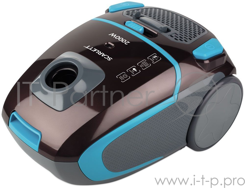 Пылесос Scarlett SC-VC80B80 сухая уборка фильтр тонкой очистки регулятор мощности на корпусе, индикатор заполнения пылесборника потребляемая мощность 2000 Вт коричневый/голубой