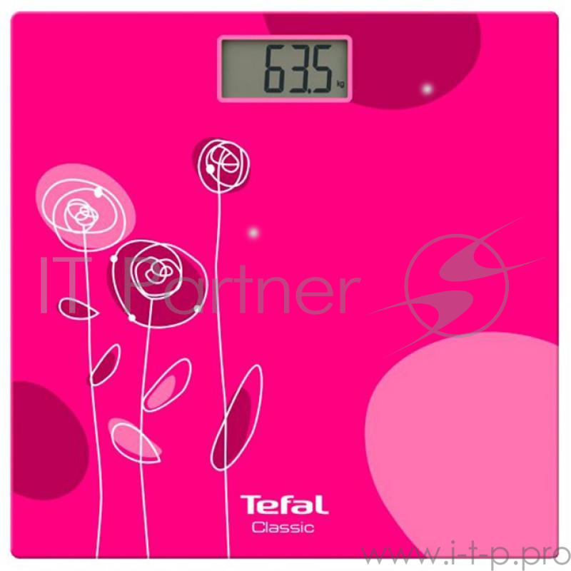 Весы напольные Tefal PP 1147V0, электронные до 160кг, дел 100г, стекло, ЖК дисплей, автоматическое отключение, цвет розовый