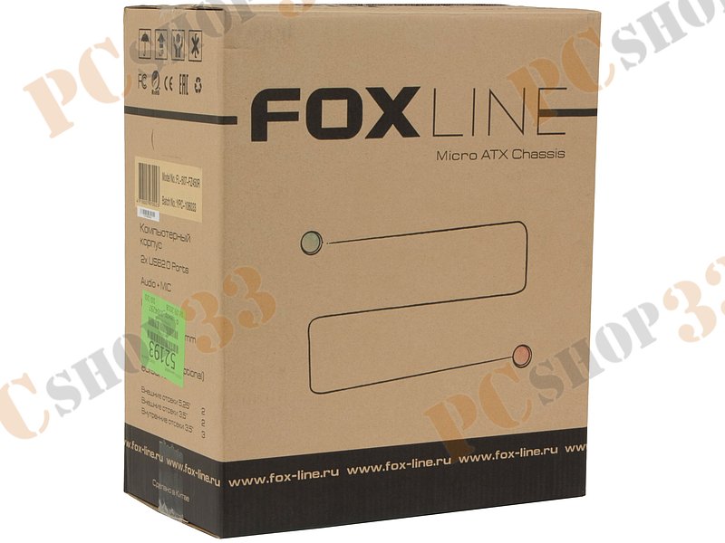 Корпус Foxline FL-507-FZ450R { mATX , 450W, 2xUSB, Black, 8cm. fan on the rear, 12 cm fan PSU, power cord}