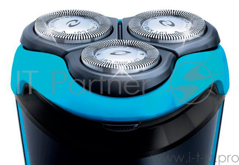 Бритва роторная Philips AT750 реж.эл.:3 питан.:аккум. черный/синий