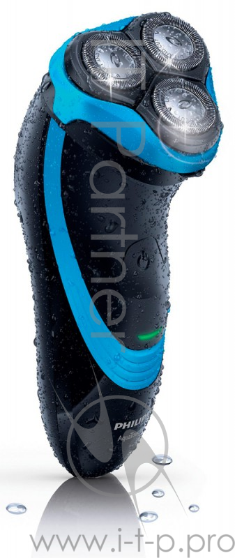 Бритва роторная Philips AT750 реж.эл.:3 питан.:аккум. черный/синий