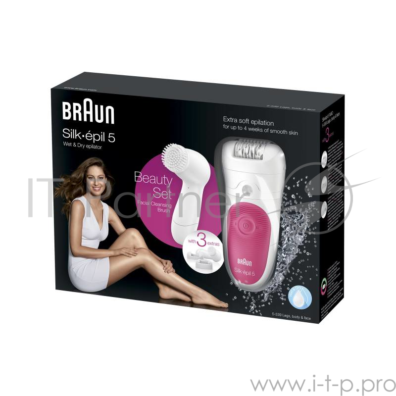 Эпилятор Braun 5-539 скор.:2 насад.:2 от аккум. белый/розовый