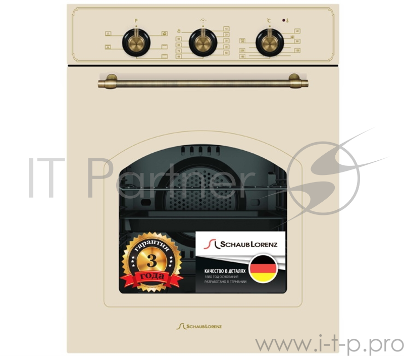 Встраиваемые электрические духовки Schaub Lorenz 59.5х45x61 см, 45л, 6 режимов работы, механические переключатели, механический таймер 90мин, цвет ручек-бронзовый, бежевая