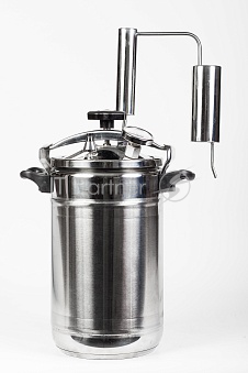 Дистиллятор Первач Элит-Супер14Т, 14л, ДВОЙНОЕ КАПСУЛЬНОЕ ДНО, термометр, клапан избыт. дав., сухопарник со сливом отходов, охлад., съемная крышка,