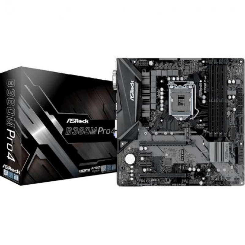 Материнская плата B360M PRO4, Socket 1151, Intel®B360, 4xDDR4-2666, D-SUB+DVI+HDMI, 2xPCI-Ex16, 2xPCI-Ex1, 6xSATA3, 2xM.2, 8 Ch Audio, GLan, (2+4)xUSB2.0, (3+2)xUSB3.1, 1xUSB3.1 Type-C™, 2xPS/2, mATX, RTL {20}