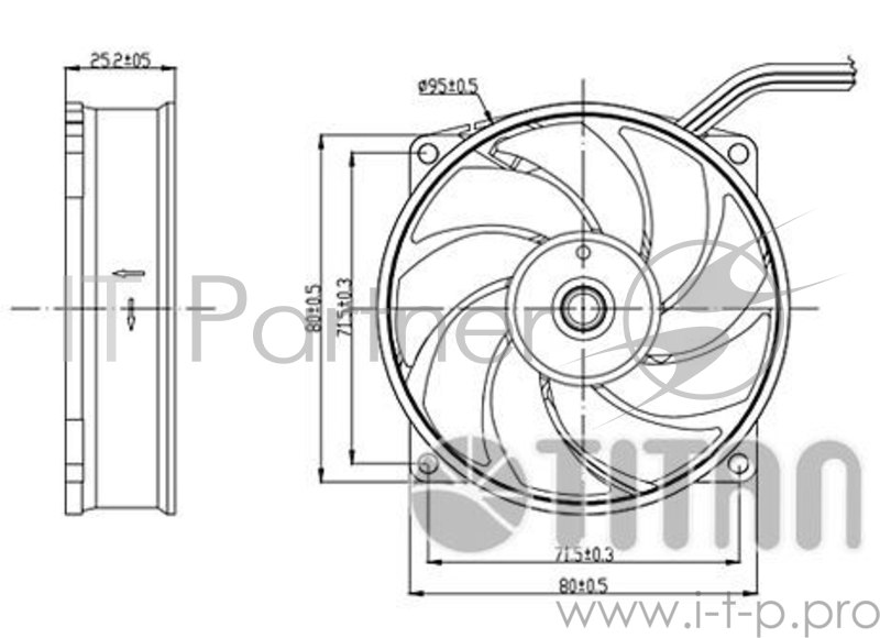 Вентилятор Titan TFD-9525H12ZP/KU(RB) 4-pin 10-27dB Ret
