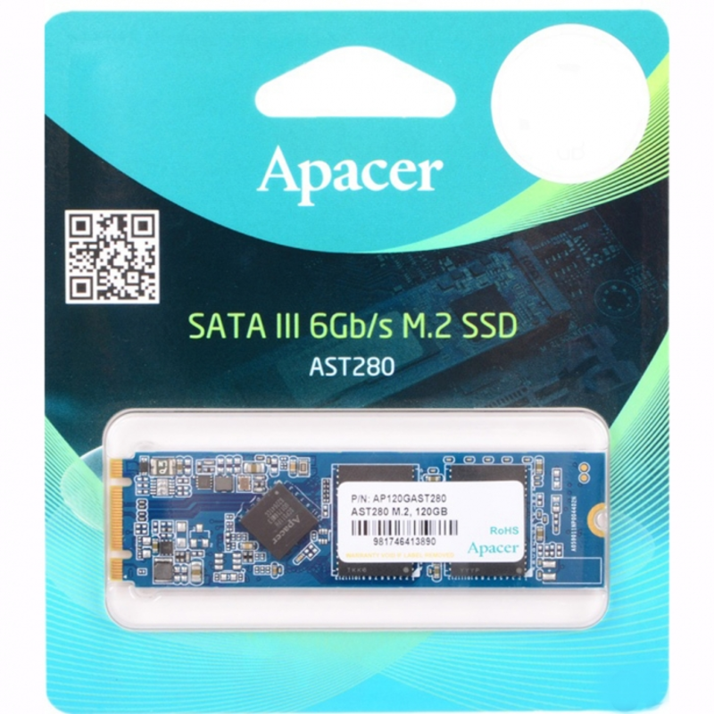 M.2 2280 480GB Apacer AST280 Client SSD AP480GAST280-1 SATA 6Gb/s, 520/495, IOPS 84K, MTBF 1M, TLC, RTL