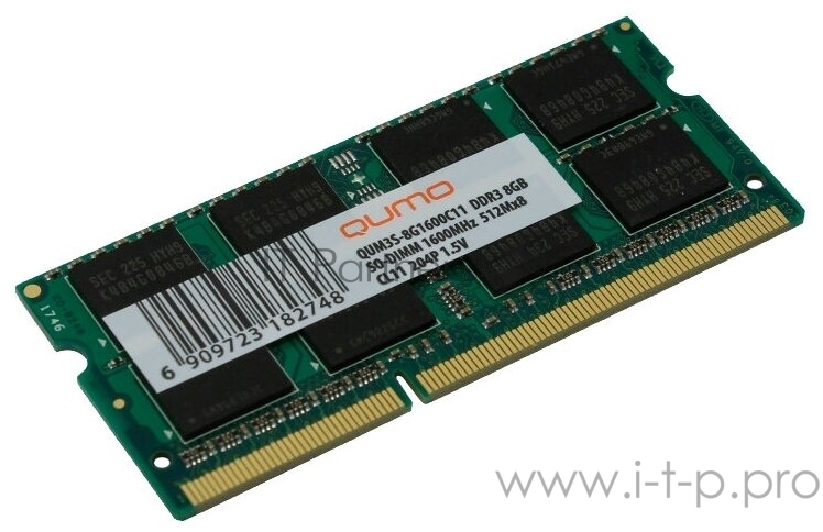 Модуль памяти SO-DIMM DDR-III 8GB QUMO 1600MHz PC-12800 512Mx8 CL11 Retail (QUM3S-8G1600C11R)