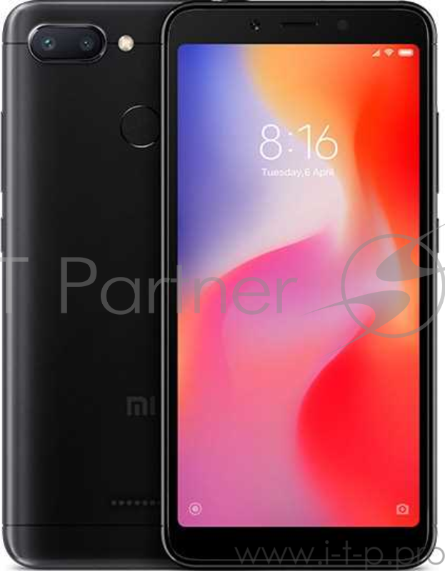 Смартфон Xiaomi Redmi 6 Black (M1804C3DG), 5.45'' 18:9 1440x720, 2.0GHz, 8 Core, 3GB RAM, 32GB, up to 256GB flash, 12Mpix+5Mpix/5Mpix, 2 Sim, 2G, 3G, LTE, BT v4.2, Wi-Fi, GPS, Glonass, 3000mAh, 146g, 147.5x71.5x8.3