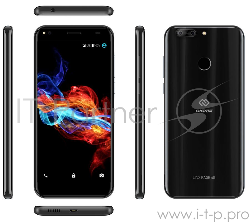 Смартфон Digma Rage 4G Linx 16Gb 2Gb черный моноблок 3G 4G 2Sim 5.7