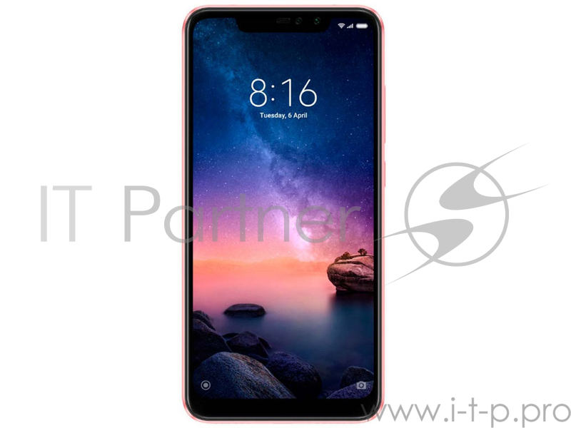 Смартфон Xiaomi Redmi Note 6 Pro Rose Gold (M1806E7TG), 6.26'' 19:9 2280x1080, 1.8GHz, 8 Core, 4GB RAM, 64GB, up to 256GB flash, 12Mpix+5Mpix/20Mpix+2Mpix, 2 Sim, 2G, 3G, LTE, BT v5.0, Wi-Fi, GPS/AGPS/GLONASS/BDS/Galileo, Micro-USB, 4000mAh, 157.9x7