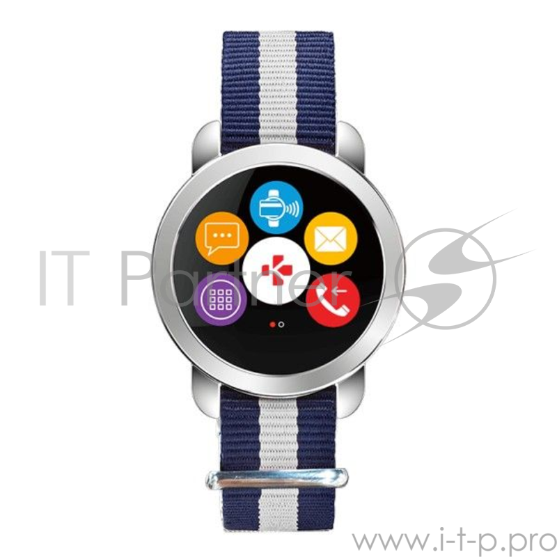 Фитнес-трекер MyKronoz ZeCircle2 Premium цвет серебро, плетеный нейлоновый ремешок голубой с белой полосой