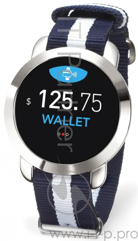 Фитнес-трекер MyKronoz ZeCircle2 Premium цвет серебро, плетеный нейлоновый ремешок голубой с белой полосой