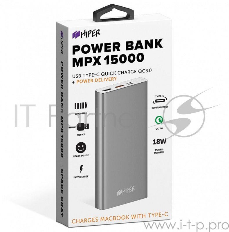 Аккумулятор HIPER Внешний аккумулятор HIPER MPX15000 SPACE GRAY