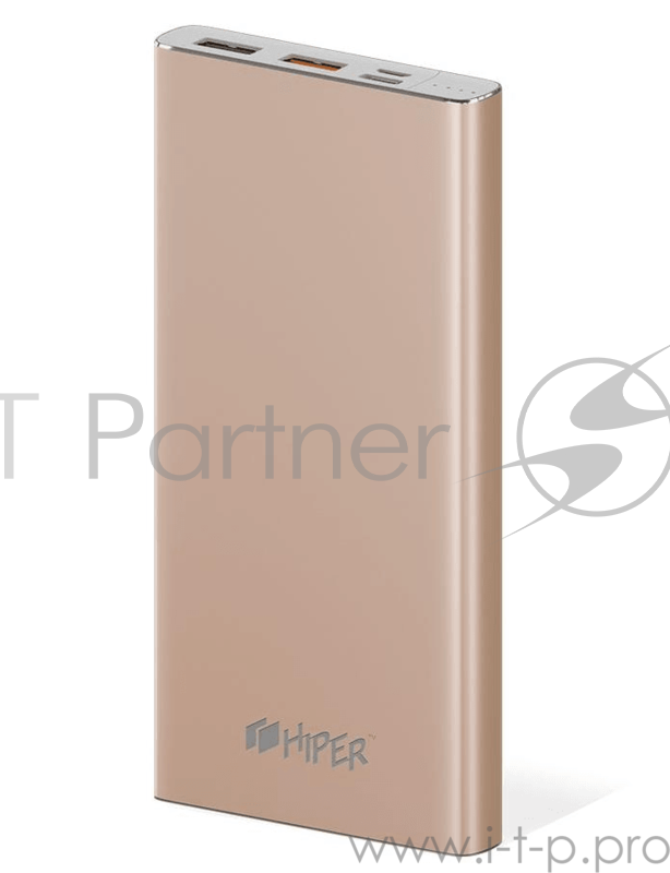 Мобильный аккумулятор Hiper MPX10000 Li-Pol 10000mAh 2.4A+3A+3A золотистый 2xUSB
