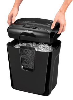 Уничтожитель Fellowes Шредер Powershred M-8C FS-4604101{DIN P-3, 4х50мм, 8 лст., 15 лтр., уничт.: скрепки, скобы, пл. карты}