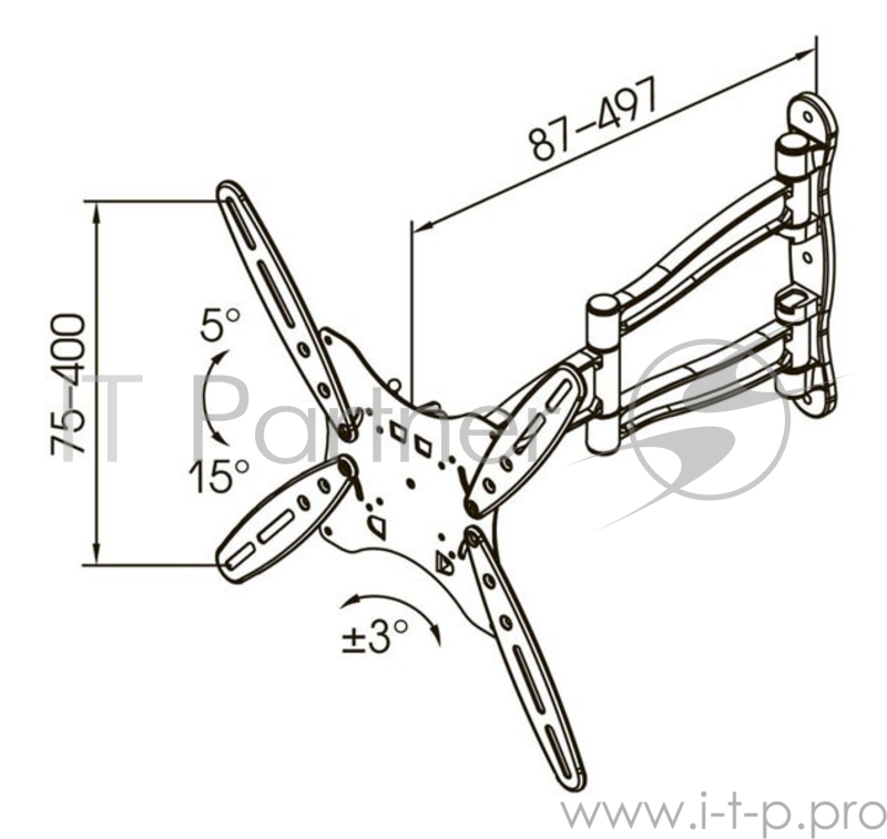 Кронштейн для телевизора Kromax TECHNO-5 белый 15-55 макс.35кг настенный поворот и наклон
