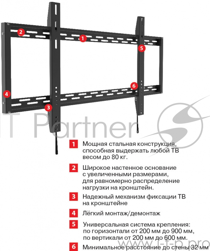 Кронштейн для телевизора Arm Media PT-100 черный 55-100 макс.80кг настенный фиксированный