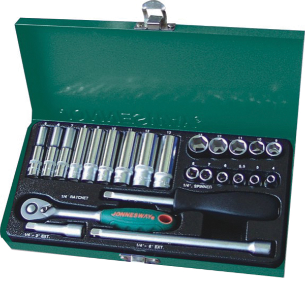 Набор головок JONNESWAY S04H2125S стандартных и глубоких 1/4''dr 4-13мм 25 предметов